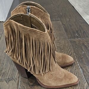 Sam Edelman Cowboy Booties| Size 6 | Suede, Fringe, Brown